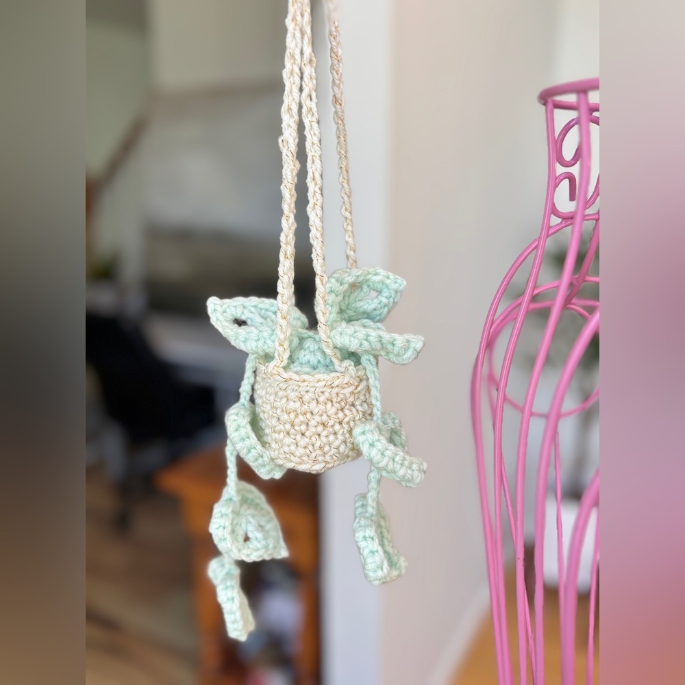 Crochet Hanging Plant Green Multicolor Monstera Boho Home Decor